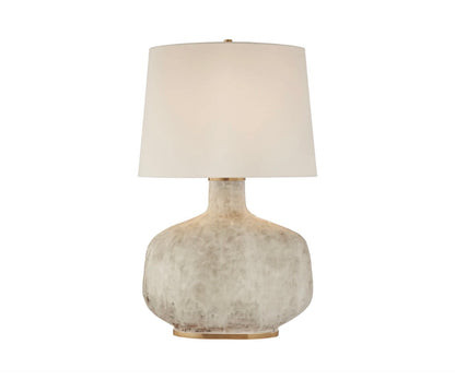 Visual Comfort Antiqued White Benton Large Table Lamp with Beige Shade