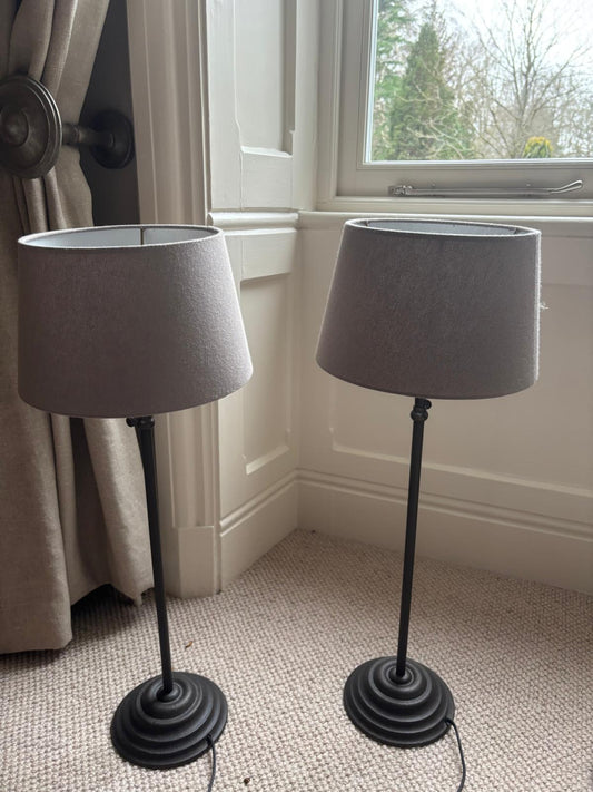 Pair of Taupe Tall Metal Base Lamps
