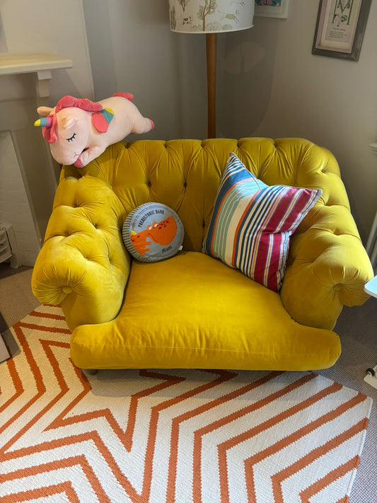 Loaf Button-Tufted Yellow Velvet Love Seat
