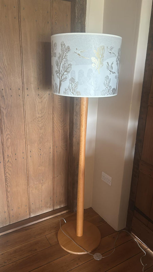 Floor Wooden Lamp with gold detailed lamp  Shade
