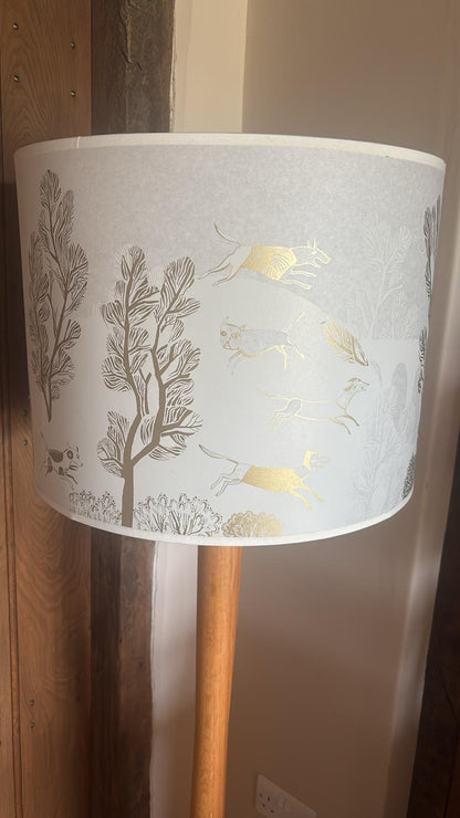 Floor Wooden Lamp with gold detailed lamp  Shade