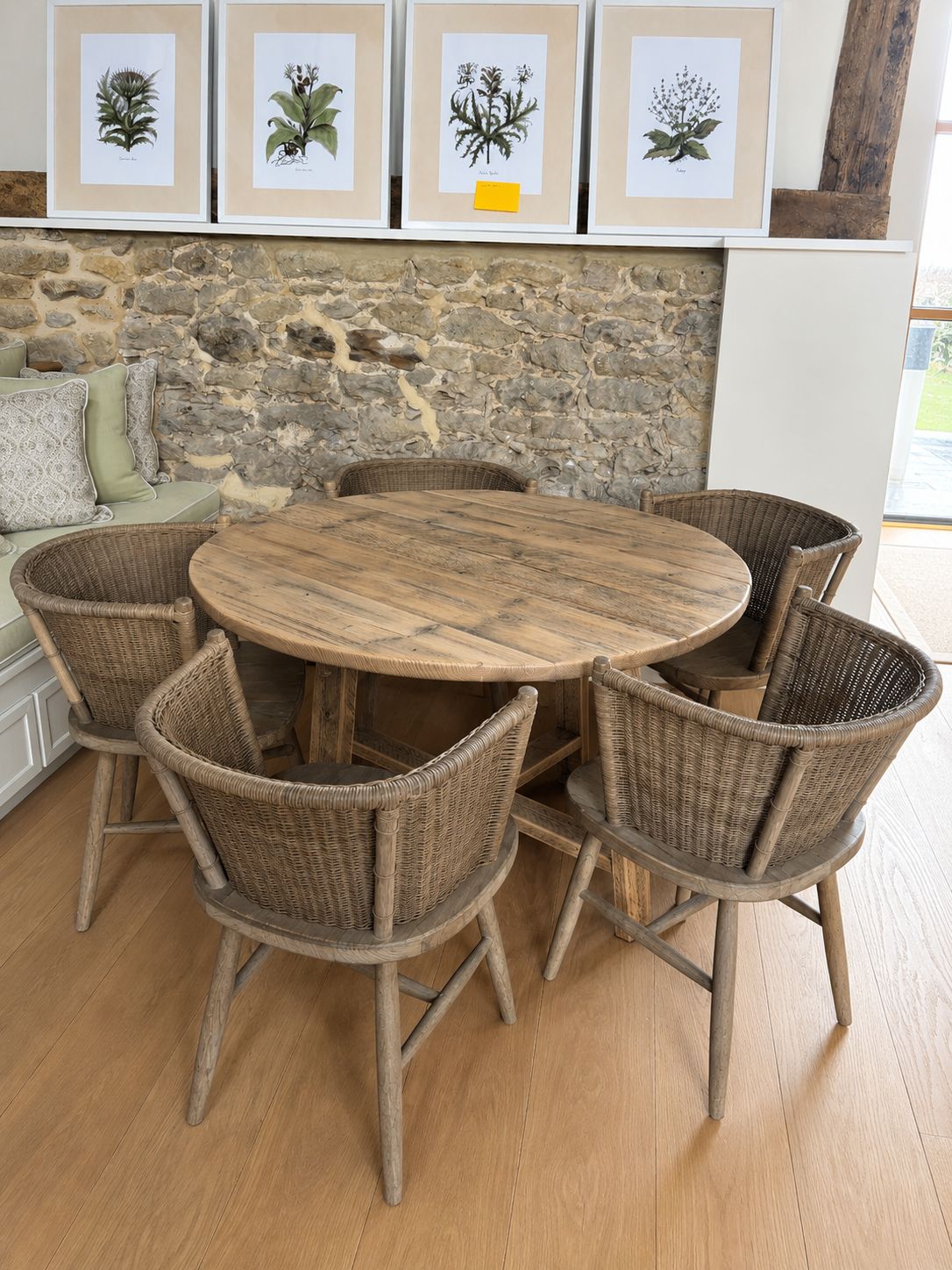 Ennis and Brown Circular Oak Dining Table and 5 Oka Tinto Dining Chairs