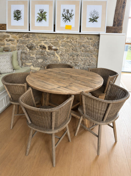 Ennis and Brown Circular Oak Dining Table and 5 Oka Tinto Dining Chairs