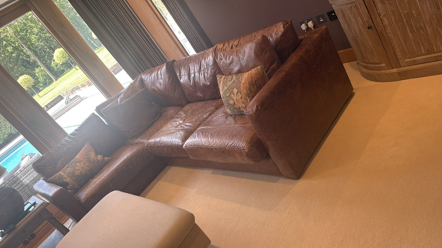 John Lewis Baxter Corner Brown Leather Sofa