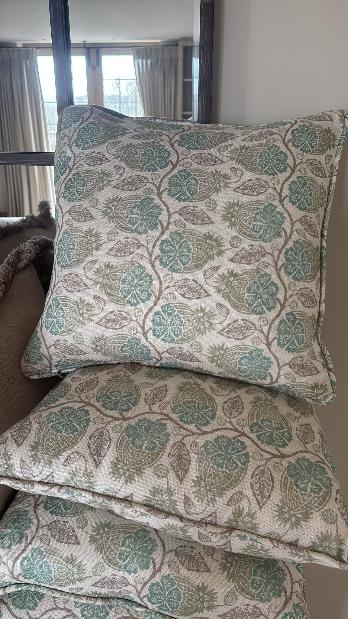 Set of Cushions with Green Flowers