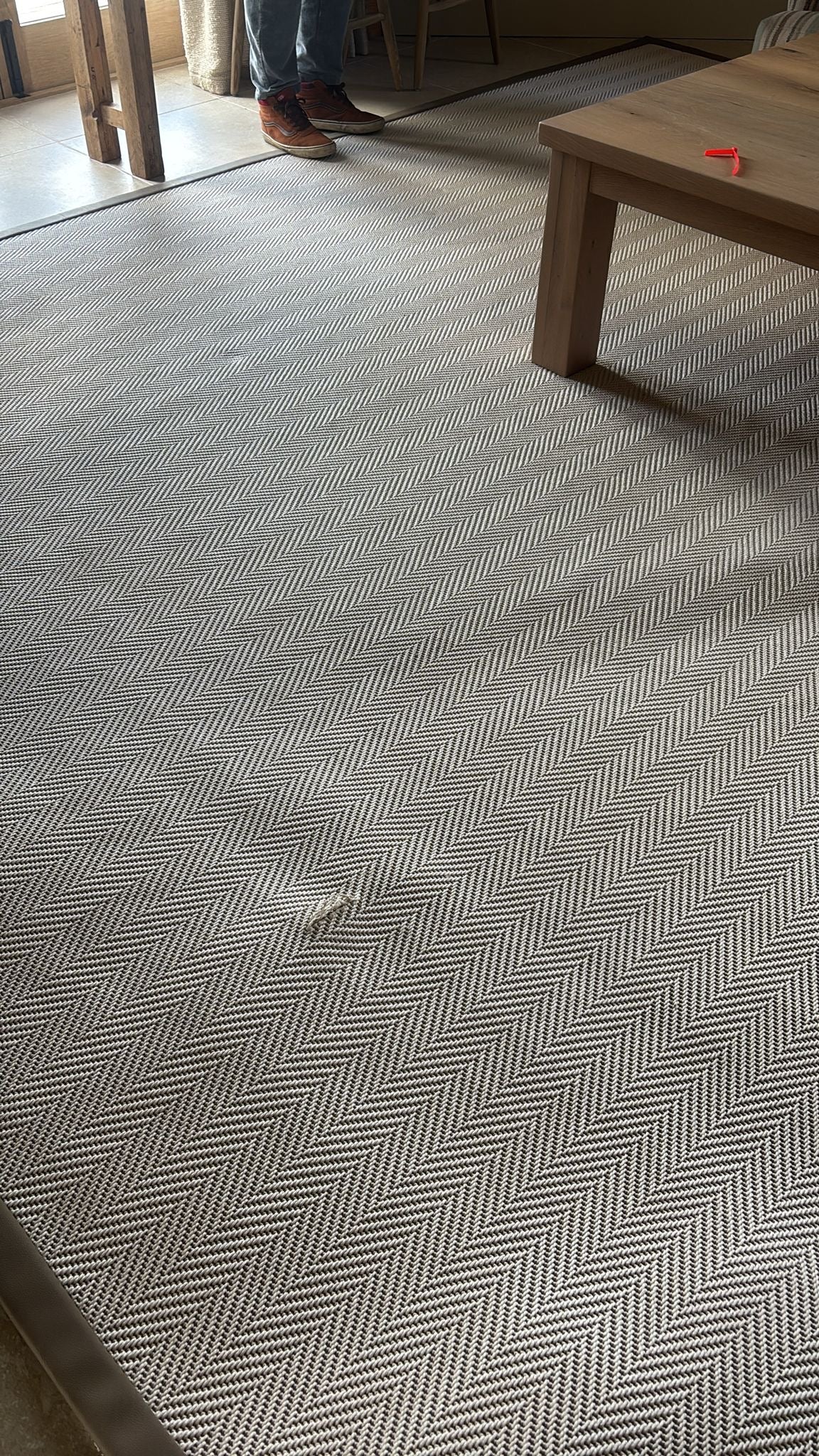 Unnatural Flooring Chevron Rug with Brown Leather Edging